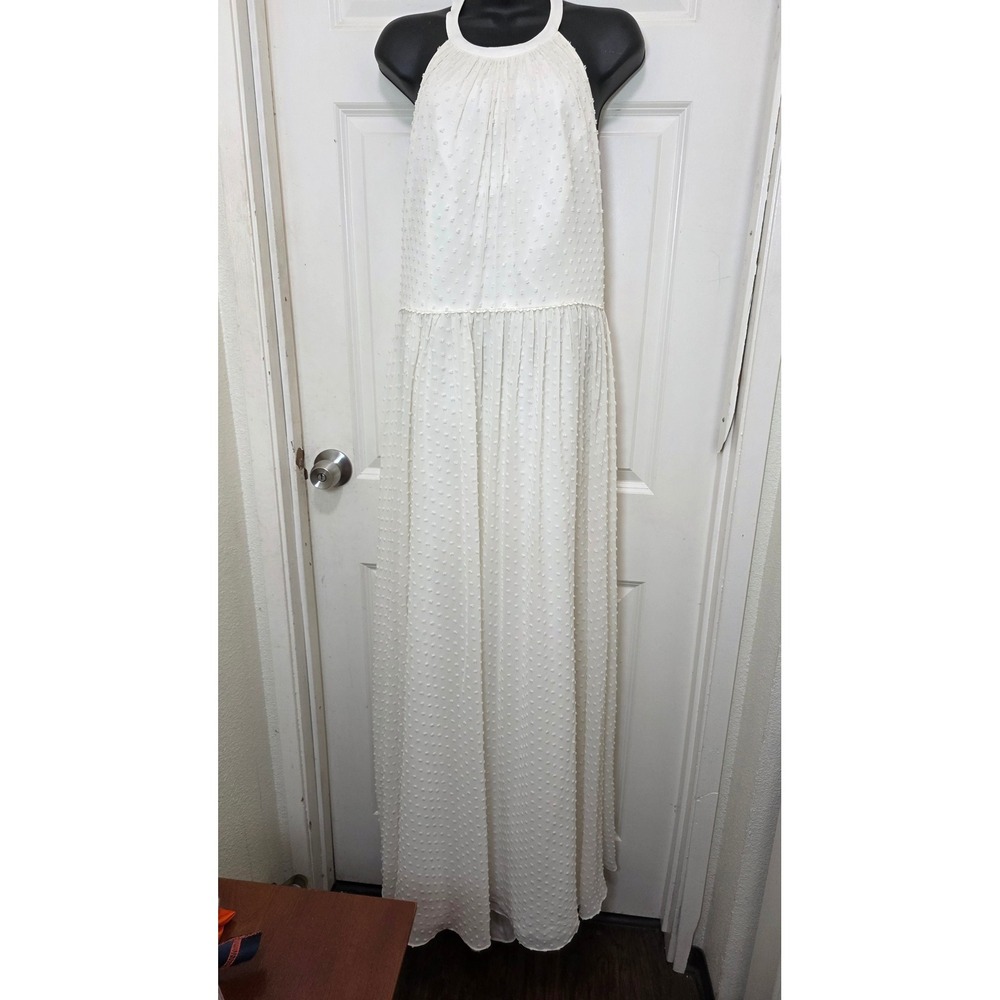 Galina Swiss Dot Halter Maxi Dress Womens 16W Ivory White Wedding Bridal Gown